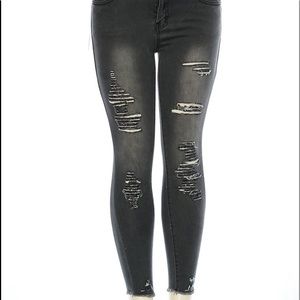 Women’s black distressed jeans
